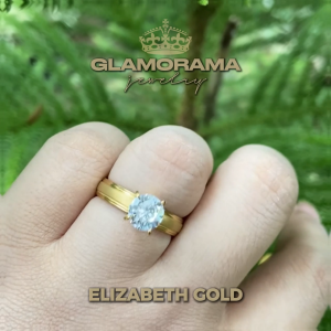 Glamorama Engagement ring: "Elizabeth" Gold Plated Solitaire Cubic Zirconia Romantic Proposal & Anniversary for Women