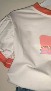 Setelan Anak Perempuan Import Size Tanggung Model Ripped Jeans Pita Lengan Pendek Kekinian