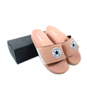 Sandal Slide Casual Wanita Tipe Selop Slip On Warna Peach Logo Putih Grade Premium