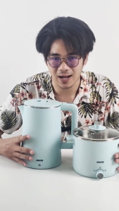 AIKO AK-F15 สีฟ้า + AK-K200 สีฟ้า หม้อต้ม 1.5 ลิตร และก้มน้ำ 2 ลิตร หม้อต้มสแตนเลส กาต้มน้ำสแตนเลส