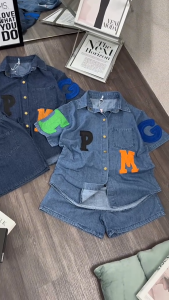 Sét bộ jeans áo somi thêu chữ kèm quần thời trang nữ . ms-158 hàng chất lượng cao bán lẻ giá sỉ.