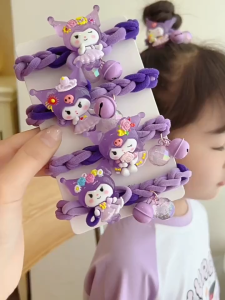 Children Cartoon Kuromi Braided Hair Tie Head Rope Sweet Girl Ball Head High Ponytail Rubber Band Girl Hair Accessories
