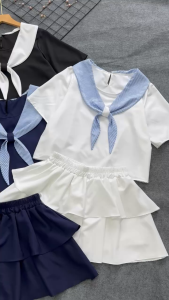 Set Bộ Bigsize Nữ Thủy Thủ Kèm Chân Váy Dập Ly Dễ Thương Có Bảo Hộ Vải Mềm Ít Nhăn - SET834