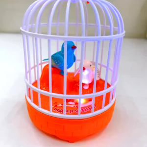 กรงนก ของเล่นเด็ก ใส่ถ่าน มีไฟ สีเสียง นกร้อง สามารถพูดตามได้ สีสันสดใส น่ารัก