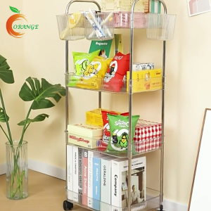 ORANGE ชั้นวางของ รถเข็น โปรงใส สวยงาม พร้อมล้อเลื่อน รถเข็นอเนกประสงค์  เคลื่อนย้ายสะดวก ชั้นเก็บของมีล้อ