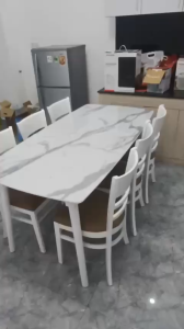 BÀN ĂN GIA ĐÌNH GỖ CAO SU 4-6 GHẾ GIẢ ĐÁ MÀU TRẮNG