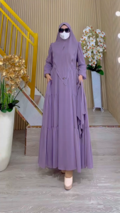 TERBARU! BISA COD! One Set Gamis Syari Kode LINGGA Bahan Ceruty Babydoll Premium by Ory AjeZas Colle