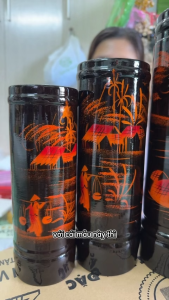 Ống đựng nhang bằng gỗ họa tiết Đồng Quê -Chất liệu Gỗ Tràm Bền Đẹp