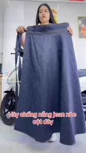 Váy chống nắng Jean cột dây free size tà xòe rộng -váy chống nắng jean xòe cột dây+ dán hợp thời trang chống tia UV -kim yến mẹ và bé