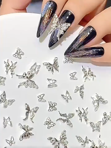 Silver Large Butterfly Nail Art Jewelry: Light Luxury 3D Bow Metal Wings