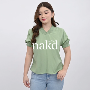 NAKD FASHION ALEYNA BASIC CHALLIS PUFF SLEEVE DAILY CASUAL SMOCKING OFFICE BLOUSE WOMEN TOP 1943