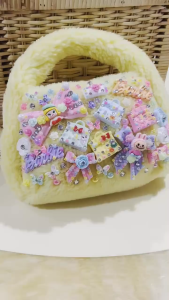 ❤️🌈🌟👜พร้อมส่ง กระเป๋าถือขนนุ่มๆ แฮนด์เมด กระเป๋าถือ 10 นิ้ว ตกแต่งอลัง สวยมาก เพชรวิบวับ ใบเดียวในโลก
