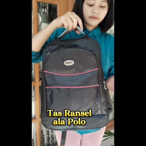 Tas Ransel Sekolah Pria ala Polo Hitam Garis Merah