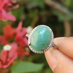 Apple Green Cabochon Natural Type A Jadeite Ring with QIC approved labs certificate included weigh 3.61 grams 13.6 * 10.3 * 4.6 mm size is adjustable set with S925 Silver suitable for all occasions (s925ring2)