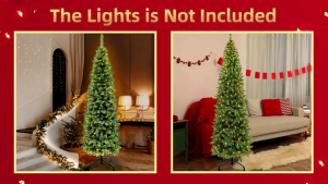 NUVOX【Snow&Green&pink】 5/6/7.5FT Artificial Pencil Christmas Tree Pointed Snow Slim Artificial Xmas Tree Hooked Christmas tree Hinged Slim Xmas Tree for Indoor Outdoor Christmas Home Decor