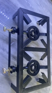 Dual Burner Gas Stove Heavy Duty Desktop Gas Camping Stove Cast Iron Stove Single/Double Burner Stove with Angle Steel Bracket Portable High Power Cooker Stove for Household Kitchen Outdoor Hiking Energy Saving No Installation