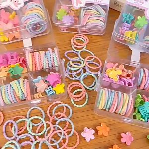 AI-C1122 Karet Jepit Box Gift Set 4 Sekat Colorfull Aksesoris Rambut Anak Perempuan Jepitan Karakter