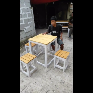 Meja Kursi Cafe Resto Meja Makan Warung Bakso (1 meja + 4 kursi) Warna Oak