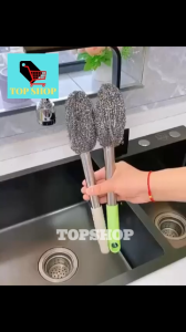 TOP SHOP 1pcs Long Rod Steel Ball Stainless Steel with Brush Cleaning Dishwashing Long Rod Handle Bottle Cans Do Not Hurt Hands Special Steel Ball