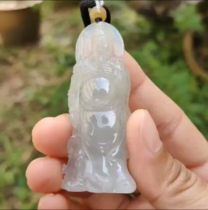 Premium Icy with good translucency Natural Type A Jadeite Pendant Necklace crafted as Guan Gong with certificate weigh 15.41 grams 59.3 * 26 * 6.3 mm (pendant31)