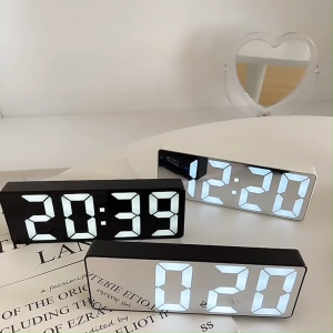 Colapa#LED Mirror Alarm clock desktop electronic clock silent time display ornaments digital