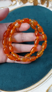 Vòng tay phong thủy đá Mã Não cam dạng lu thống tròn bầu dục vòng tay mệnh Hỏa Thổ | Hoa Minh Gem