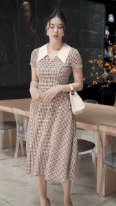 Đầm lụa ziczac thiết kế cao cấp Laeem DesignLD3N24017 chất liệu lụa dáng váy xòe rủ cơ bản