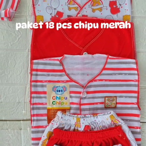 18 Pcs / 9 Setel Baju Bayi baru Lahir Set Pakaian Bayi Newborn Perempuan Laki laki Bahan Lembut Chipu Merah