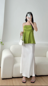 Áo Xẻ Sau Lưng Đính Nút FILILO Vải Lụa Hai Dây Thắt Nơ Xòe Jolly Top Thiết Kế Cao Cấp