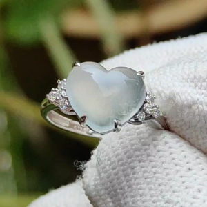 Mid Year Offer - Premium Icy Translucent Natural Type A Jadeite Jade Cabochon 8.5 * 9.8 * 3.2 mm crafted with shape of Heart set on 18k gold as Ring certificate weighs 1.83 grams (18kring27)