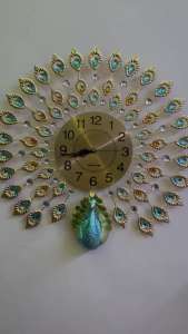 Jam Dinding Quartz Iron Luxury Diamond Peacock 3D Style 70cm Jam Dinding Mewah Hiasan Ruang Tamu