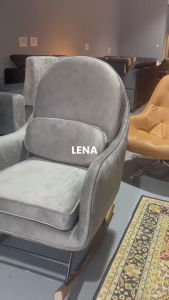I HOME LENA Rocking Chair Velvet Fabric With Back Cushion / Easy Clean Chair / Stain Resistant Chair / Relaxing Chair
