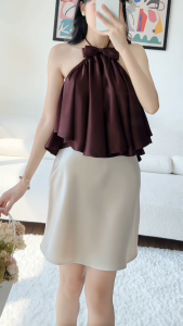 Áo Yếm Nhún Xòe Hở Lưng Đính Nơ FILILO Vải Lụa Croptop Sunny Top Thiết Kế Chuẩn Form Cao Cấp