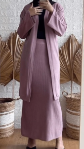 GAUDYFASHION- Oneset Rajut Wanita Yurika Set Setelan Outer + Rok Span Knit Fashion Muslim Long Cardi