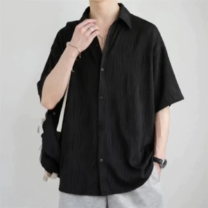 HUILISHI Korean Style Fashionable Wavy Pattern Men's Loose Fashion Short-Sleeved Shirt