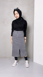 AF Highwaist Rok Jeans Melar Panjang 7/9 Belah Depan Doubel Button Seventyn Skirt