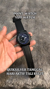 BISA COD - JAM TANGAN PRIA QUIKSILVER TALI KULIT TANGGAL HARI AKTIF ANTI AIR FREE BOX FREE BATERAI CADANGAN ANALOG