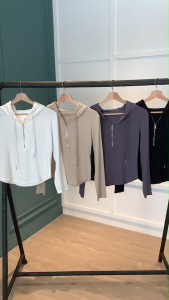 BL20883 Hoodie Half Zipper Longsleeve Top