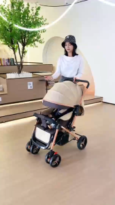 Beige Stroller Baby level 3 sit/tilt/lie down portable baby stroller front and rear with brake damper folding baby strolle