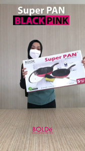 BOLDe Super Pan Blackpink Series Set 5 Pcs Sauce Pan + Tutup Kaca Wok Spatula Sponge 1 Set isi 5 Warna Black Pink
