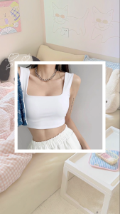 AD-EVELINE Crop Tank Top Jersey Square Neck 041
