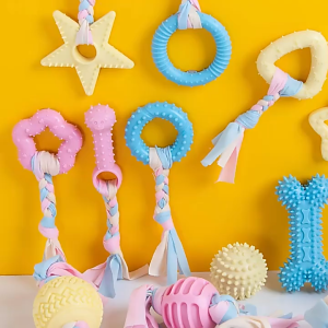Đồ chơi gặm sạch răng cho Chó bằng nhựa TPR kèm dây bện màu macaron (mẫu mới) - Love Pets Shop