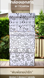 กล่องเอกสารพิมพ์ลายน่ารัก 1 ชิ้น กล่องทำงานมาก ราคาถูก (กระดาษแข็งแรงพิเศษ) 1 ชิ้น