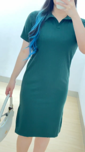 4164 matilda knit slit dress cny polos rib rajut premium dress kerah