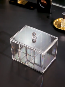 กล่องใส่สำลี กล่องคอตตอนบัด กล่องอะครีลิค ที่ใส่สำลี ที่ใส่เครื่องสำอาง มีฝาครอบกันฝุ่น