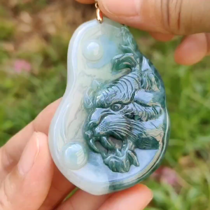 Very Rare Green Tiger Natural Type A Jadeite Pendant with certificate weight 32.24 grams 62.70 * 41 * 7.60 mm excellent for the tigers lover collection for your daily wear (pendant113)