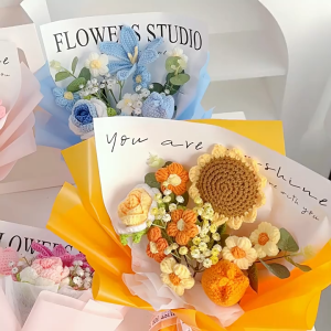 [SG Stock] Cute and Funny Sunflower Rose Tulip Knitted Crochet Bouquet Flower House Warming Graduation Gift 向日葵郁金香毕业花束礼物