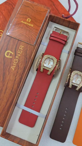 Paket Box Exclusive + Paperbag / Jam Tangan Aigner Bungkuk SV-983SUA / Jam Tangan Fashion Wanita Tali Kulit 34 cm