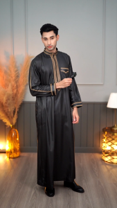 โต๊ปดำแขนยาว ผ้าฮารอมัย แต่งลายปัก สไตล์อาหรับดูไบ ใส่ละหมาดปฏิบัติศาสนกิจ AE67วาริสมุสลิม