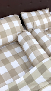 Bed Cover Set Gingham Khaki Mix White/Emily Ukuran Lengkap 90x200 - 200x200